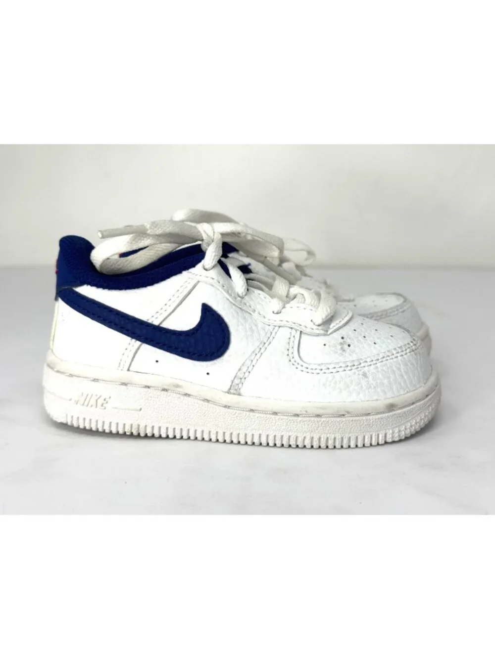 Nike Force 1 Kids Sneakers Size 7C White Blue Low Top Shoes